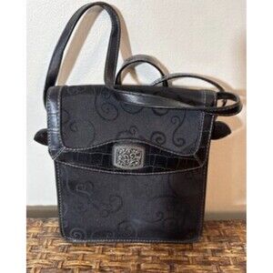 Coldwater Creek Brighton Black Croc Canvas Crossbody Organizer Bag VINTAGE